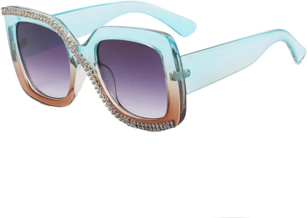 

Модные солнцезащитные очки со стразами для женщин и мужчин, в стиле ретро, ​​с увеличенной оправой, трендовые, роскошные, с защитой от УФ-излучения UV400 VVTWSSW, Blue Gray