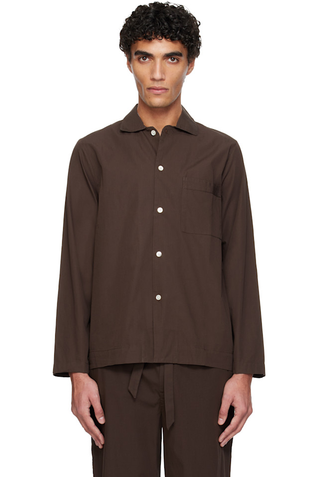 

Tekla Пижамная рубашка с длинными рукавами из коричневого поплина