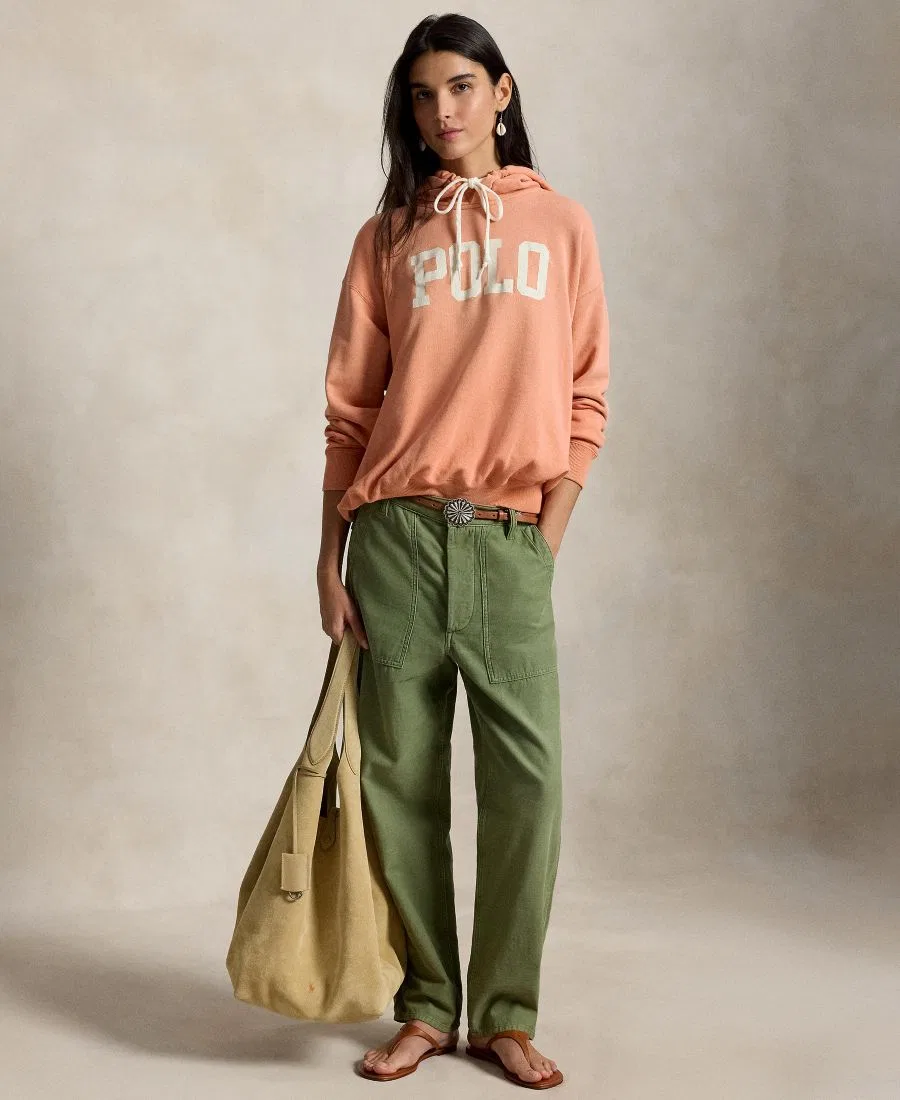 Женская легкая толстовка с круглым вырезом и логотипом Polo Ralph Lauren, коралловый — фото 3