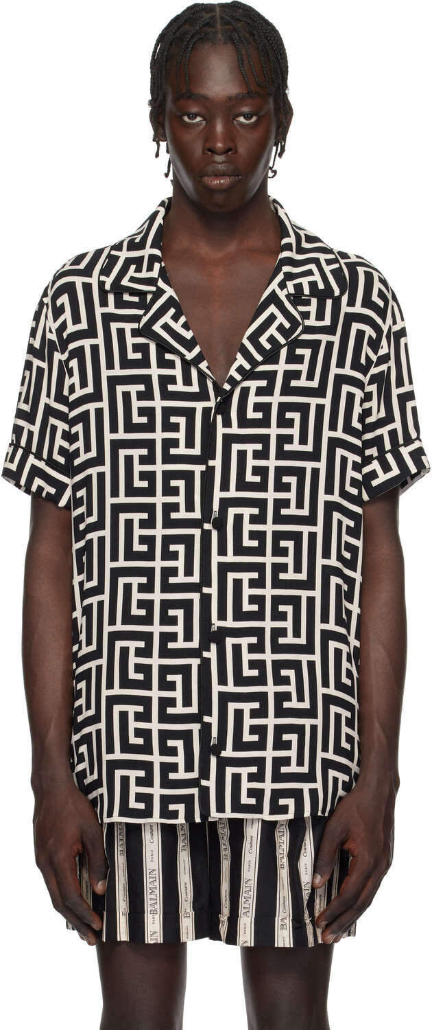 

Рубашка с монограммой в черно-белых тонах Balmain, Ivoire/Noir