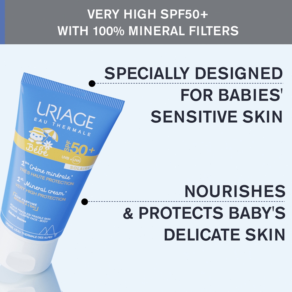Bébé 1st Mineral Cream SPF 50+ Mineral Sunscreen Cream SPF 50+ Uriage, 50 мл — фото 4