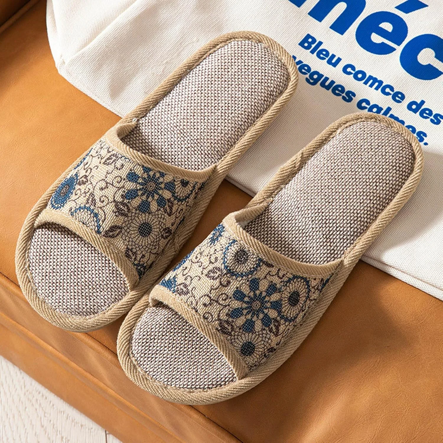 Тапочки кожаные мужские и женские, низкие, открытые, удобные, гостевые, плоские пляжные тапочки, удобные летние, для дома и улицы, для купания Generisch, синий — фото 3