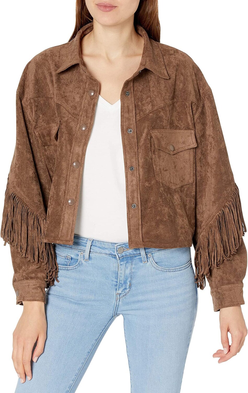 

Куртка Faux Suede Fringe Shirt Jacket in Hot Cocoa Blank NYC, цвет Hot Cocoa