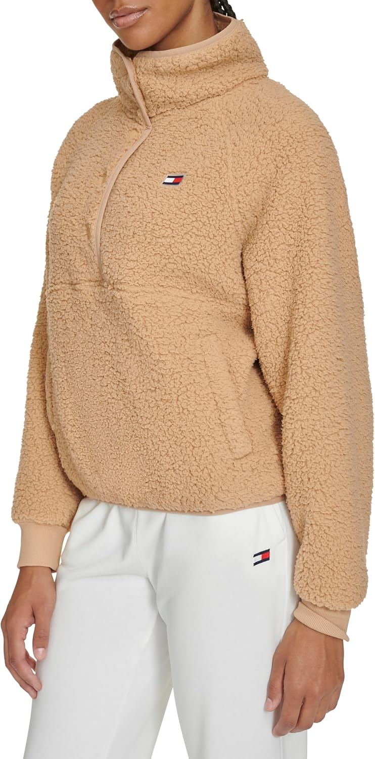 Женская толстовка Tommy Hilfiger из искусственной шерпы с застежкой-молнией на половину длины, Caramel Brown — фото 3