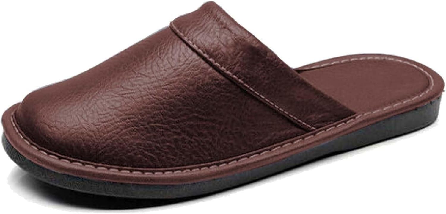 

Мужские комфортные мягкие тапочки с круглым носком, противоскользящие, из натуральной кожи, домашние тапочки на носке, для дома, спальни и офиса Generic, коричневый