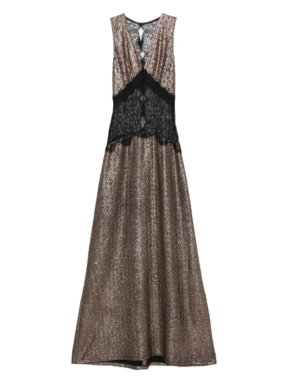 

Макси-платье Sokar с кружевными вставками и блестками MIAU by Clara Rotescu, золотой