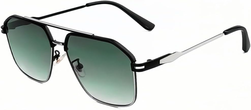 

Солнцезащитные очки с металлическими многоугольными линзами, плоской верхней частью и двойной перемычкой, модные и стильные, для мужчин и женщин, SUN26 Generic, C02 Silver Green