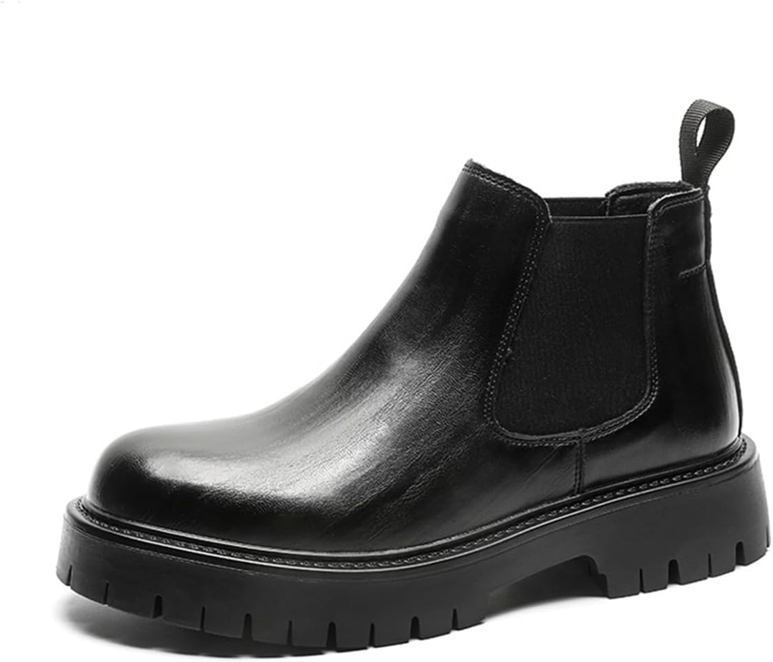 

Мужские ботинки челси, удобные рабочие ботинки на платформе, кожаные высокие мотоциклетные ботинки на молнии Zhoupulp, черный