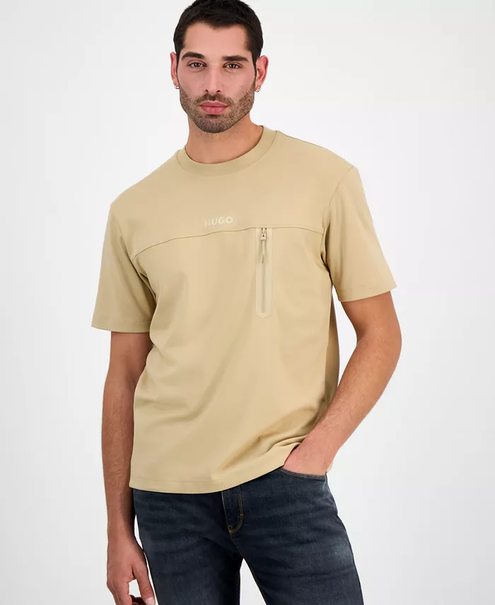 

Мужская футболка Dubi Relaxed Fit с коротким рукавом и молнией Hugo Boss, коричневый/бежевый