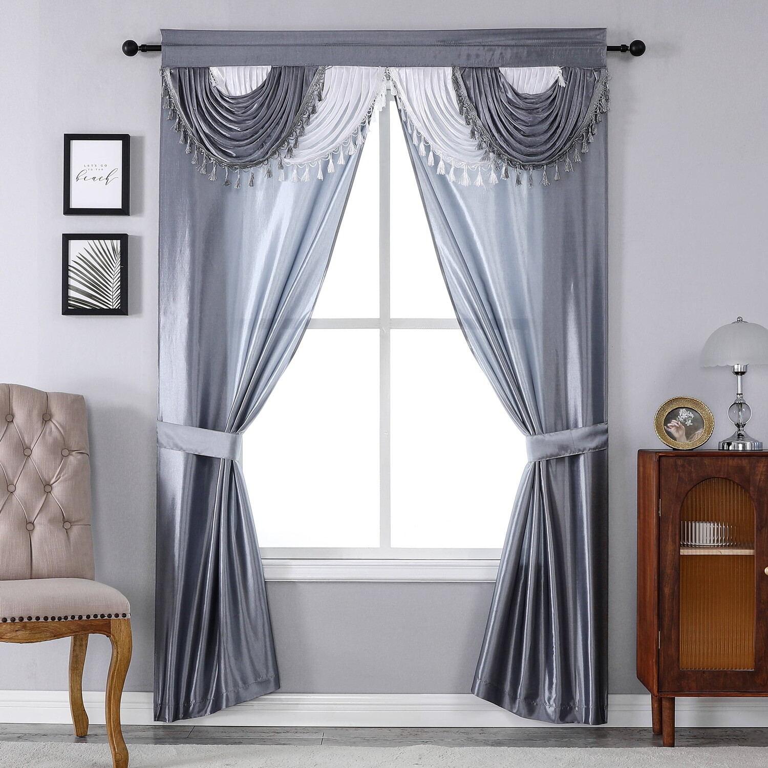 

Комплект оконных штор с балдахином Regal Home Collections, серебряный