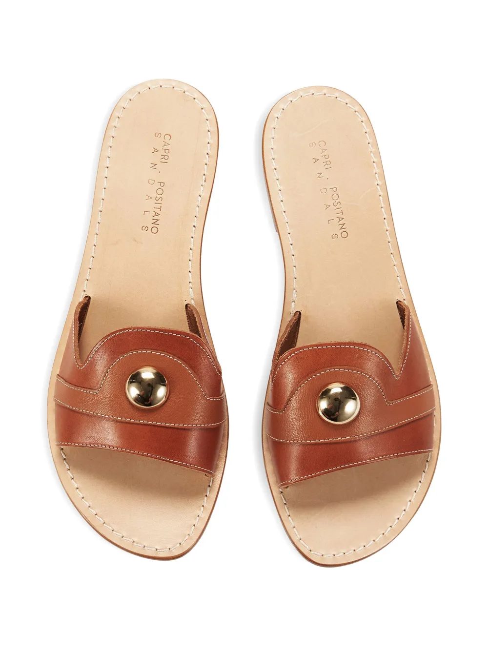 Сандалии Gallia из кожи золотистого оттенка с заклепками CAPRI POSITANO SANDALS, коричневый — фото 2