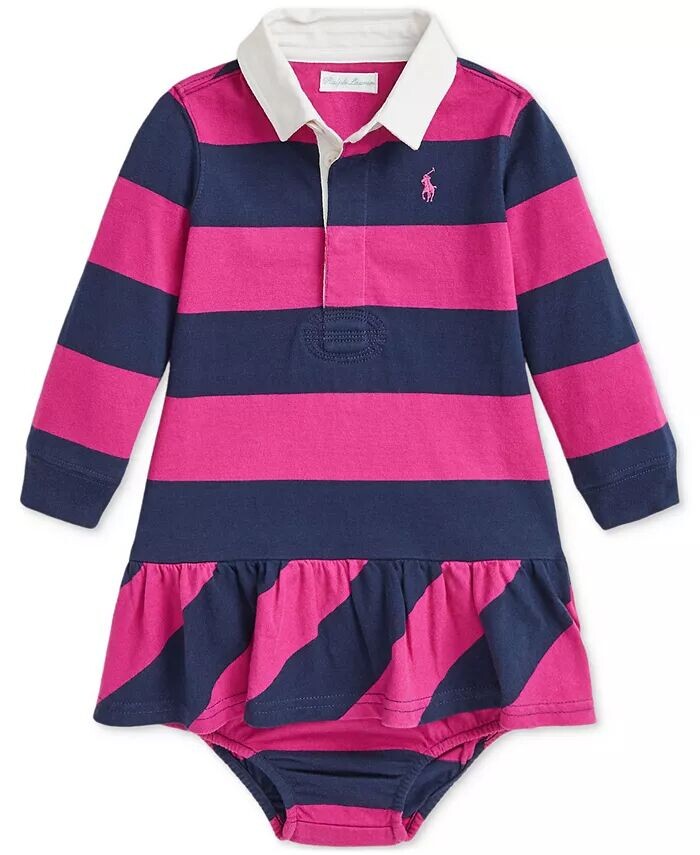 

Платье-рубашка в полоску для малышей в стиле регби Polo Ralph Lauren, розовый