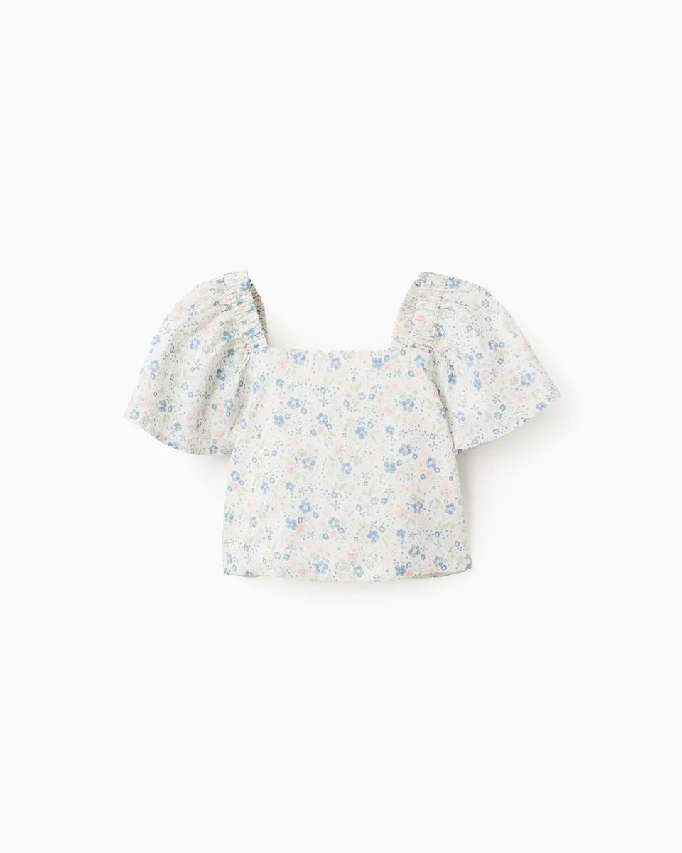 

Детская блузка 100% хлопок цветочный принт с рукавами бабочка Zippy, бежевый