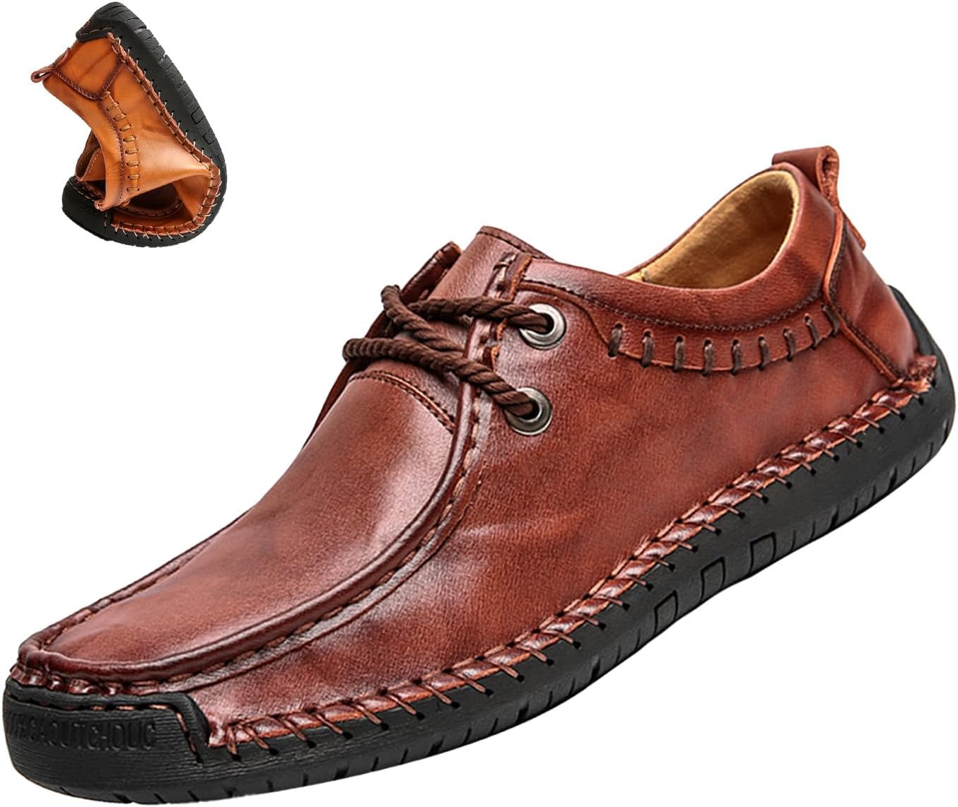 

Мужские кожаные повседневные туфли на шнуровке, винтажные комфортные с ручной строчкой, с мягкой нескользящей подошвой, для путешествий, работы, повседневной носки и вождения Blackeeight, коричневый