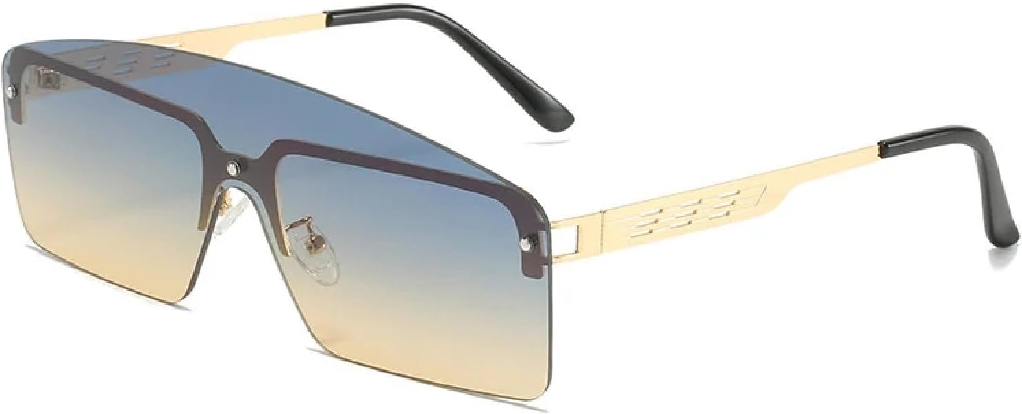 

Модные солнцезащитные очки без оправы для мужчин и женщин, винтажные, металлические, цельные, для путешествий и вождения, с защитой от УФ-излучения UV400 TKKTLLT, Gold Green Tea