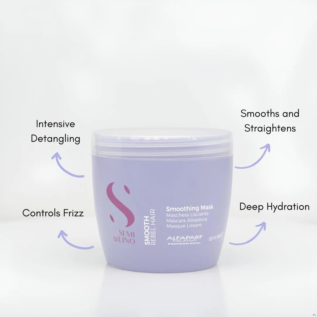 Маска Alfaparf Milano Semi Di Lino Smooth Mask для вьющихся и непослушных волос - Интенсивное средство для распутывания волос - Контролирует пушистость - Выпрямляет и увлажняет непослушные волосы 500 мл (1 шт.) — фото 3