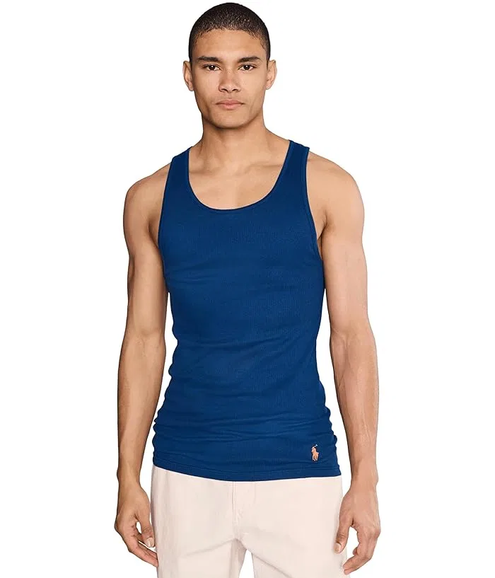 Майка Classic Fit Tank Undershirts Polo Ralph Lauren, Andover Heather/White/Fall Royal