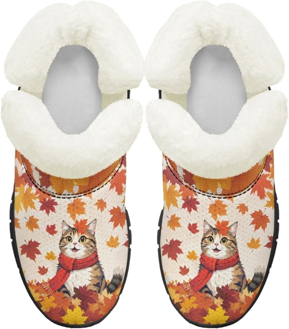 

Ботинки на осень-зиму для девочек, большие и маленькие дети, противоскользящие зимние ботинки, с меховой подкладкой, на липучке, повседневные Pointodoor, Maple Leaf Cat