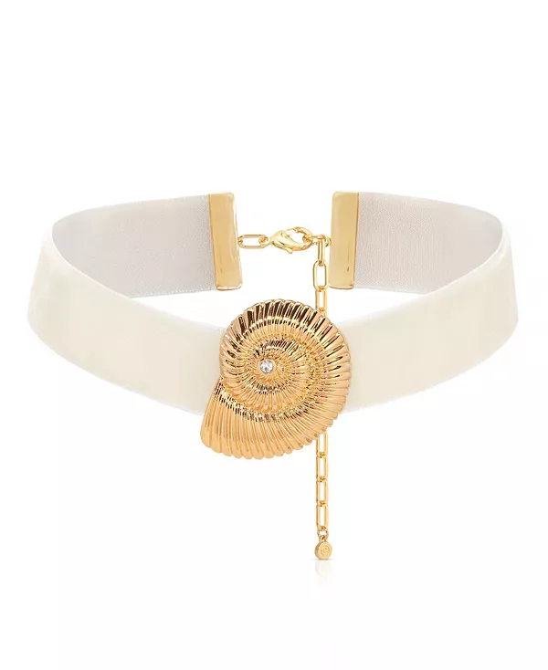 

Подвеска-Ракушка с завитками, покрытая 18-каратным золотом, бежевый бархатный чокер Ettika, beige