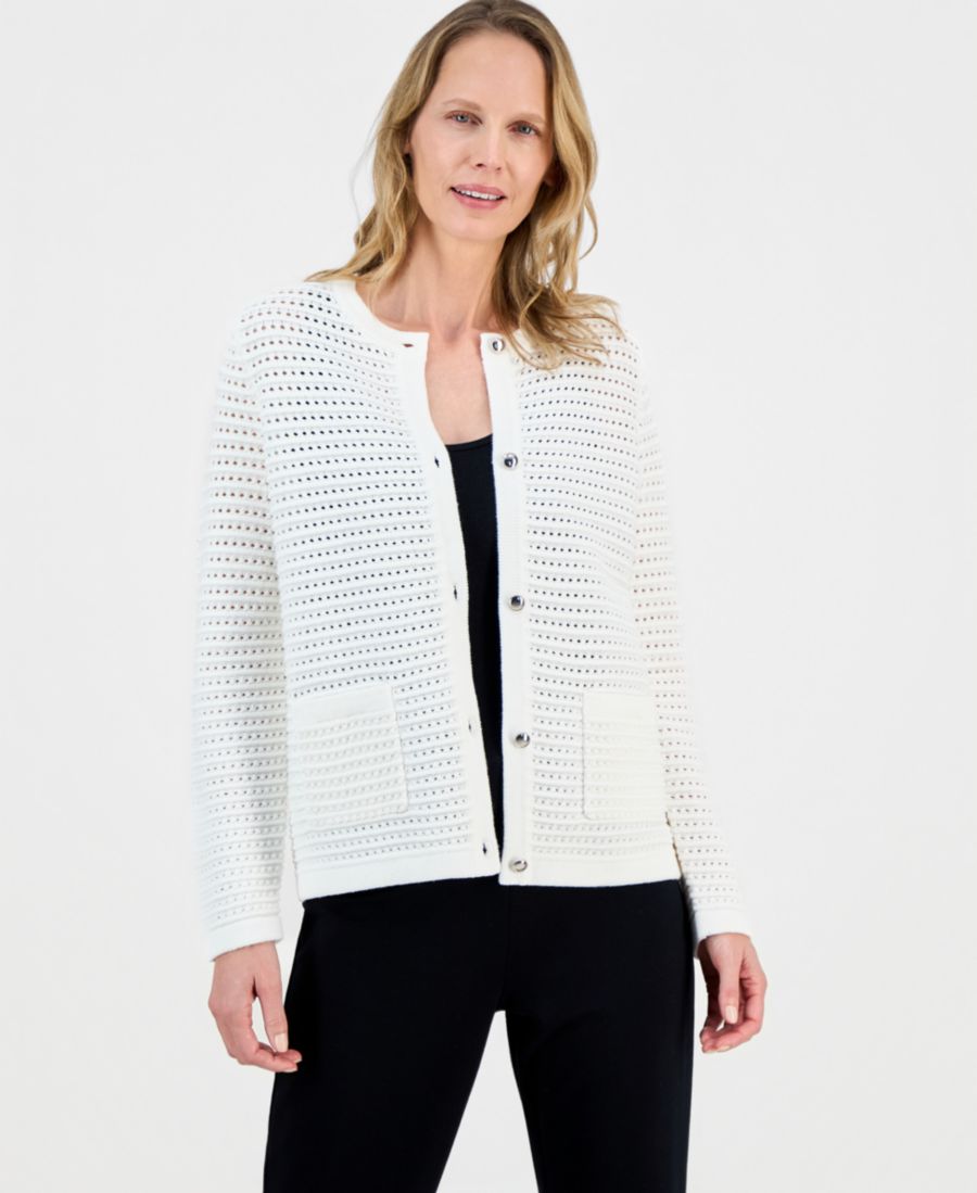 

Женский кардиган с текстурной строчкой и пуговицами спереди, стандартный и укороченный размеры Kasper, Vanilla Ice