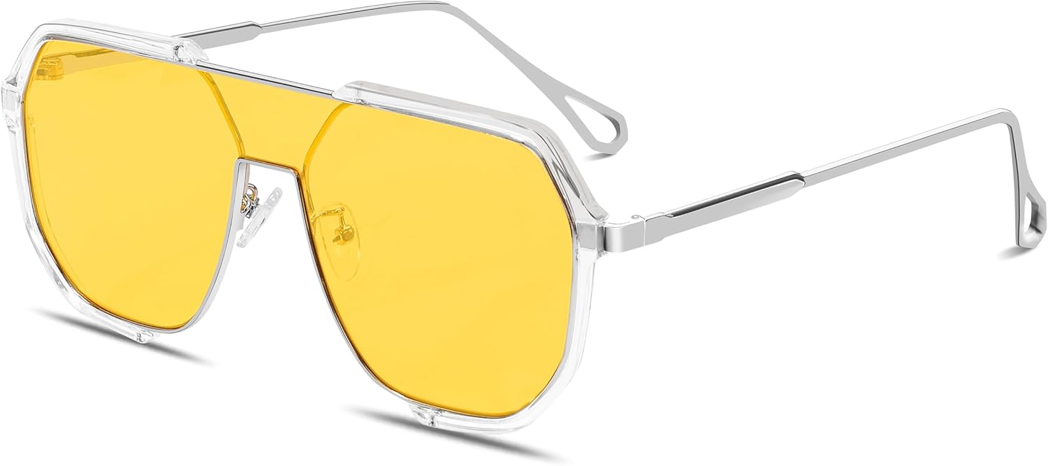 

Солнцезащитные очки-авиаторы Rmerom Retro Oversized Square для женщин и мужчин, 2026 Модные винтажные солнцезащитные очки-авиаторы большого размера UV400, Clear Fame-yellow Lens