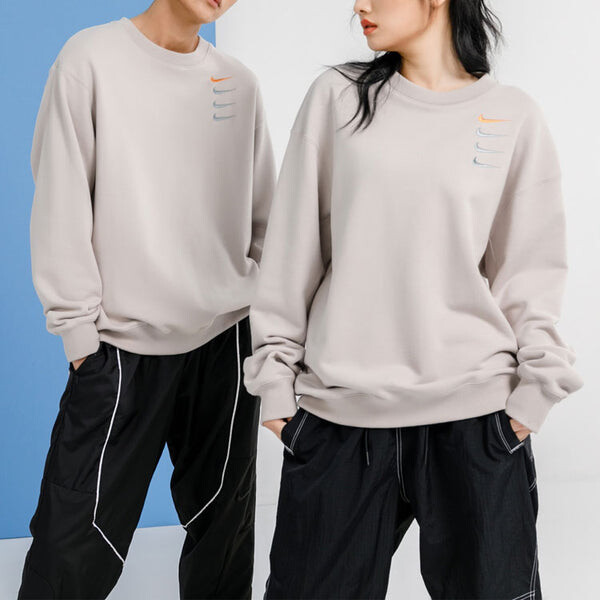 Толстовка Nike French Terry Swoosh Embroidered Round Neck Sports Pullover Couple Style light grey, серый — фото 3