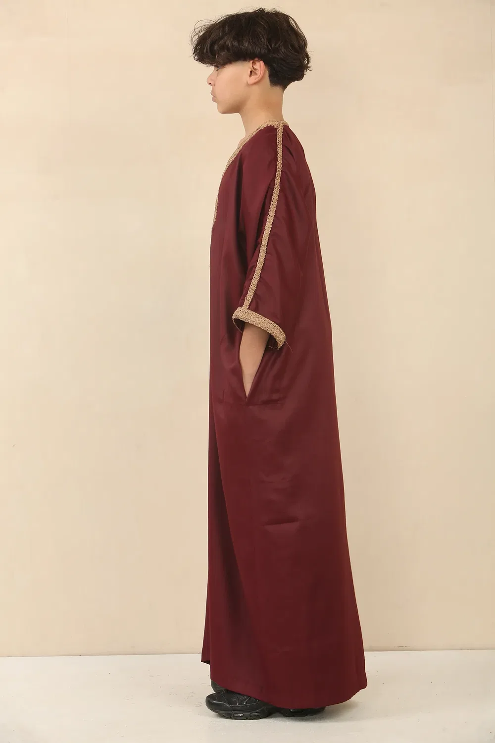 Arabic Thobes Детский халат для мальчиков бордового марокканского цвета Thobe Jubba Eid Djellaba Gandoura — фото 2