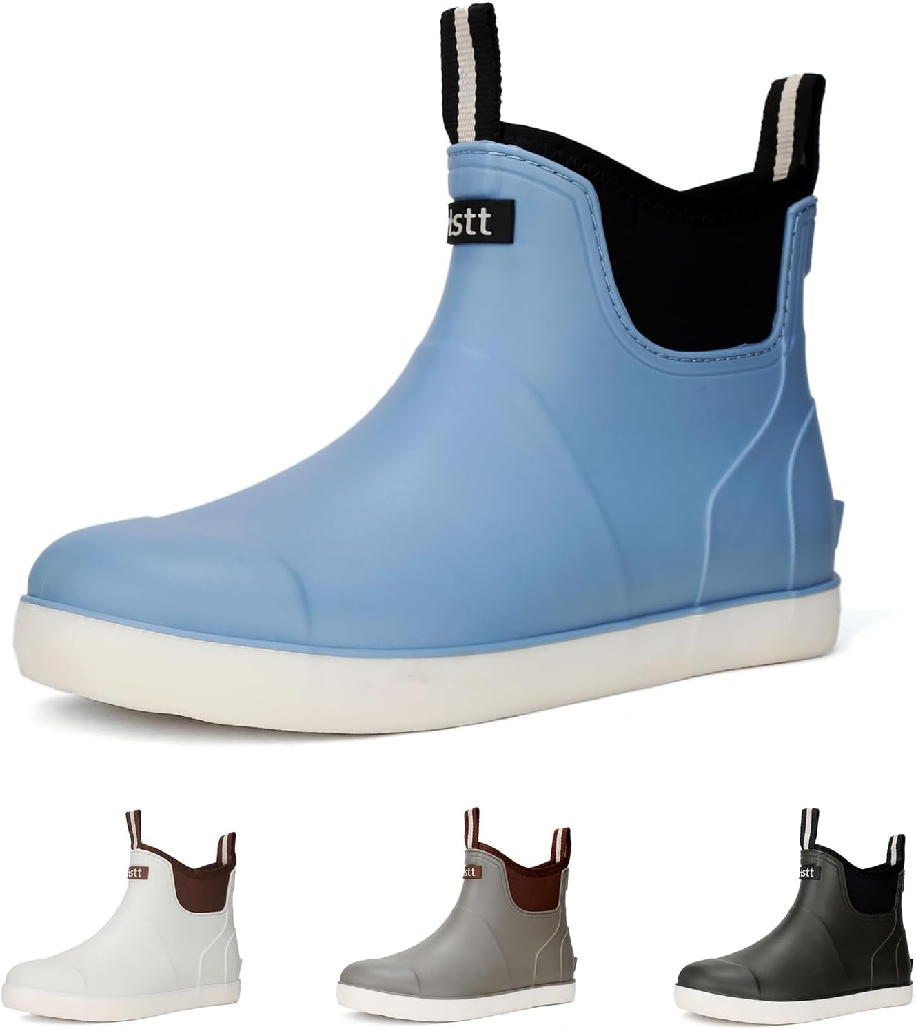 

Мужские ботинки для палубы, водонепроницаемые мужские рыбацкие ботинки с высокой сцепкой, легкие садовые дождевые ботинки, резиновые ботинки до щиколотки, прочная водная обувь для лодки Dscoryar, бледно-голубой