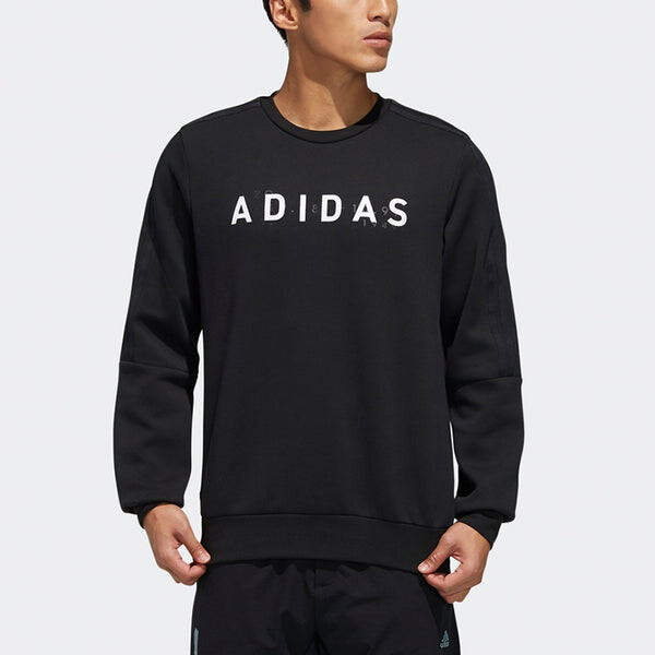 Толстовка logo printing sports round neck pullover black Adidas, черный — фото 3
