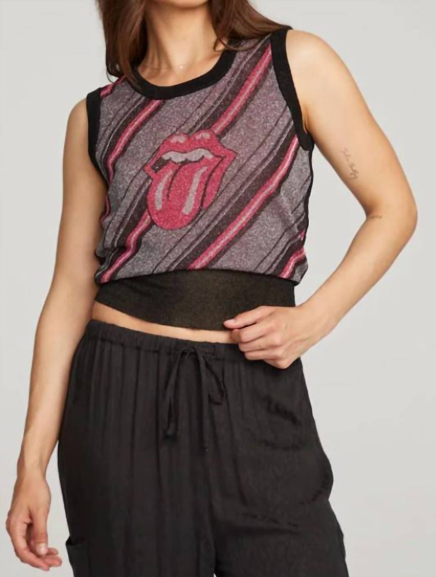 

Rolling Stones Tongue Stripes Топ In Red Diagonal Stripes Chaser
