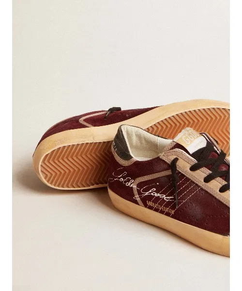 Мужские кроссовки Golden Goose Super-Star Penstar из замши с перфорацией бордовые — фото 3