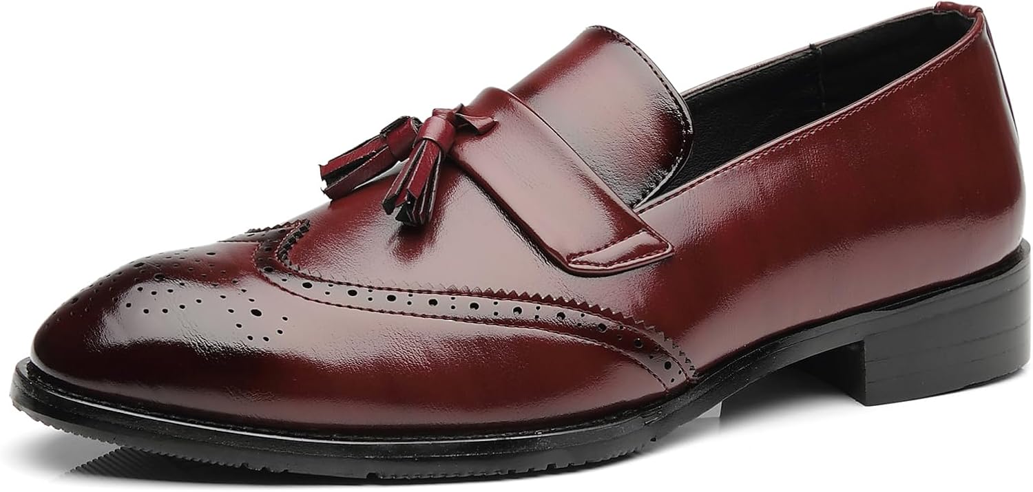 

Мужские кожаные лоферы с кисточками и заостренным носком Psieicwm, красный