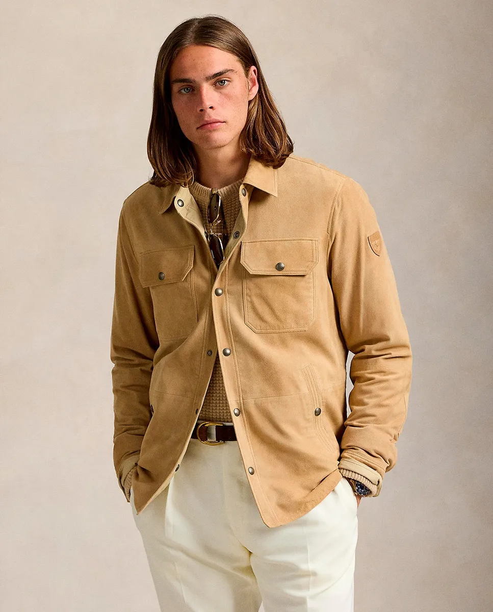 

Мужская кожаная куртка с карманами-клапанами Polo Ralph Lauren, бежевый
