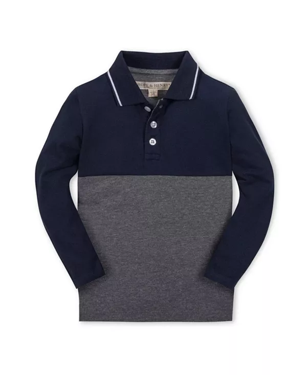

Поло из органического трикотажа с длинными рукавами и цветными блоками для мальчиков - для детей постарше. Hope & Henry, синий
