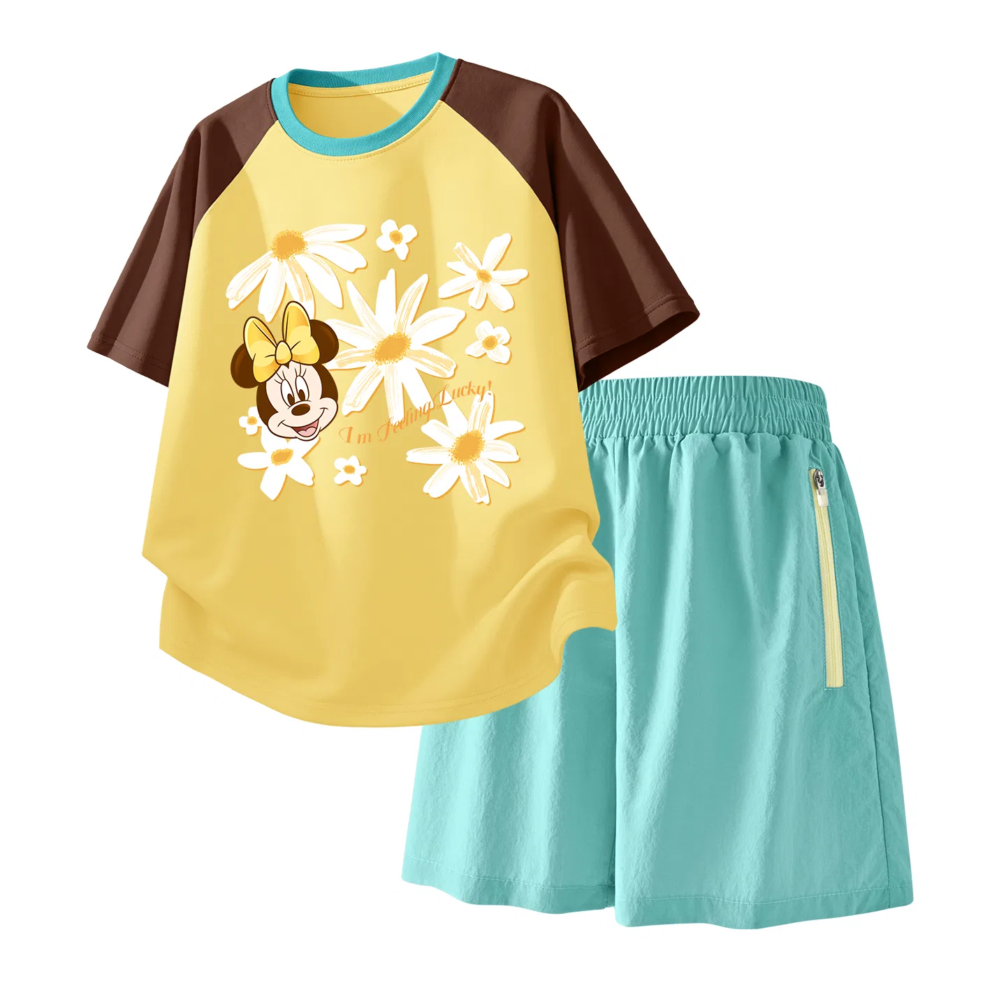 Детский спортивный костюм Casual Sportswear 2 Piece Set Disney, Di Fan Sheng Flower Brown+Solid Color Mint Green