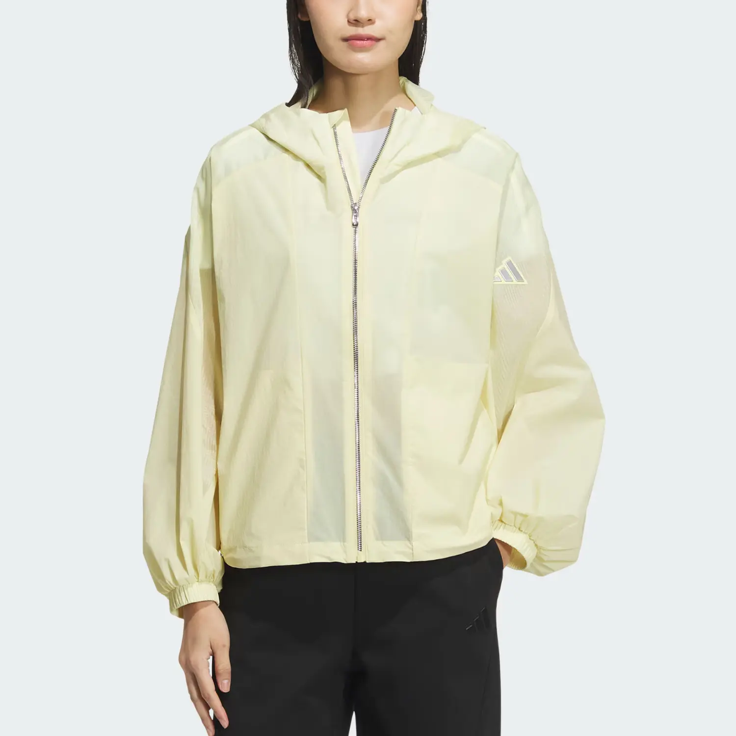 Adidas Современная технологичная тканая куртка, Powder Yellow/Metallic Silver — фото 3