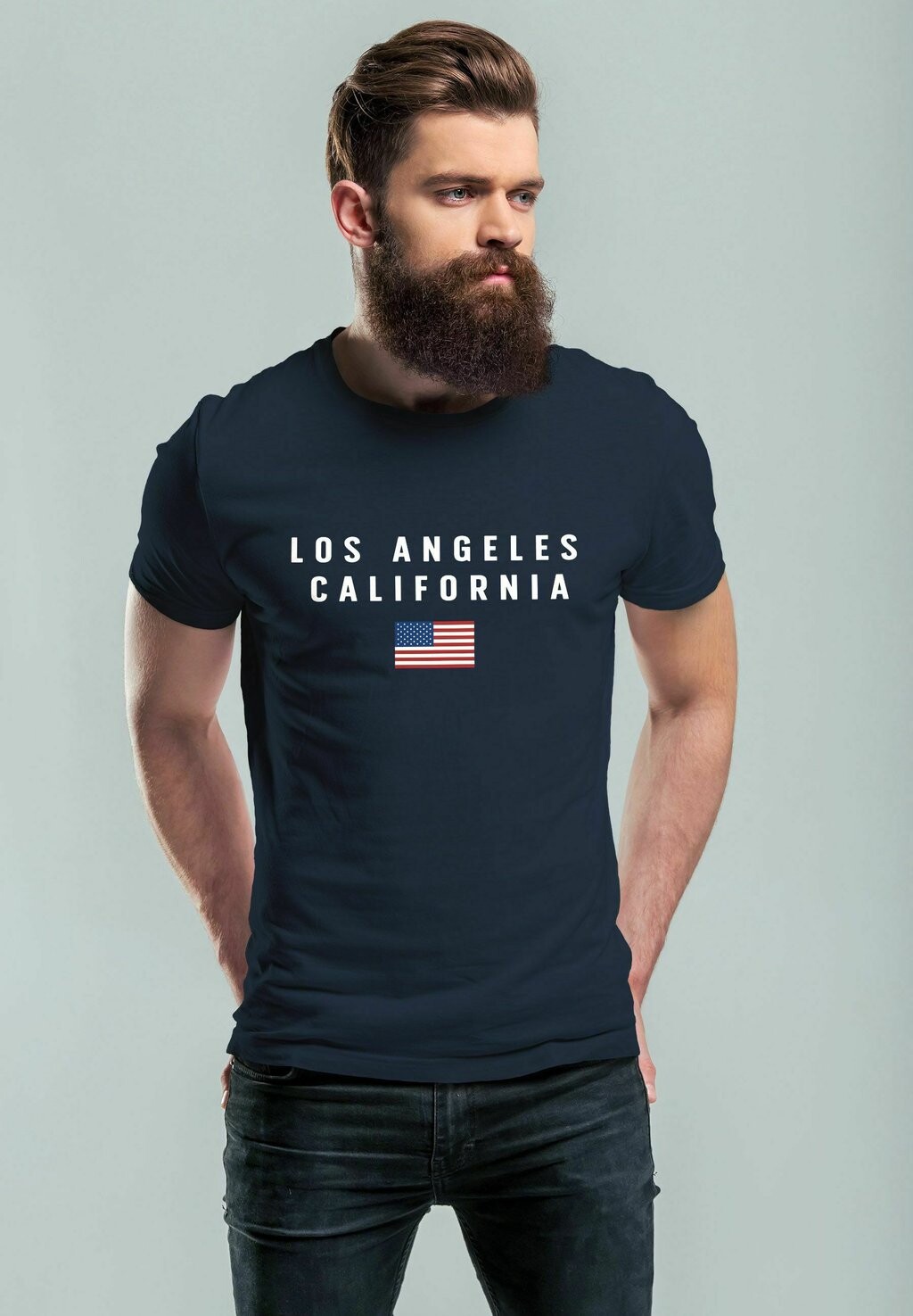 

Футболка с принтом BEDRUCKT SCHRIFTZUG CALIFORNIA LOS ANG Neverless, темно-синий