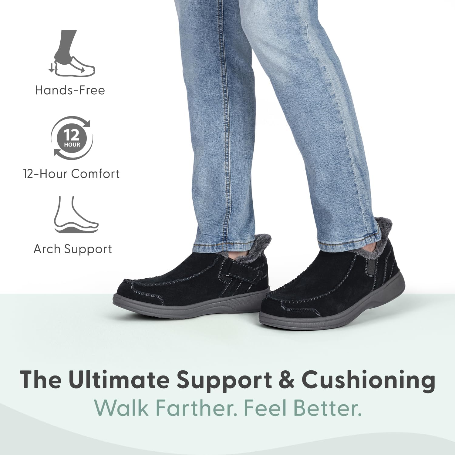 Мужские ортопедические кожаные тапочки Orthofeet Vito без использования рук, черный — фото 2