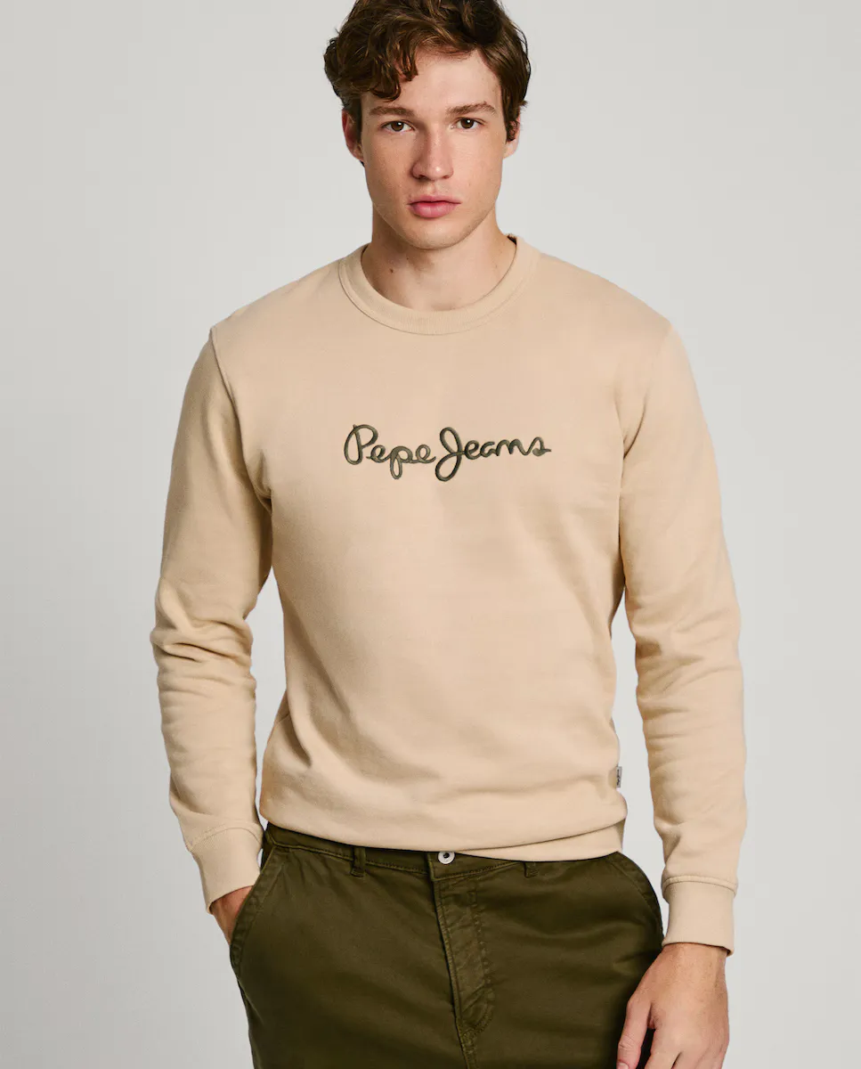 

Мужская толстовка с круглым вырезом и вышитым логотипом Pepe Jeans, бежевый
