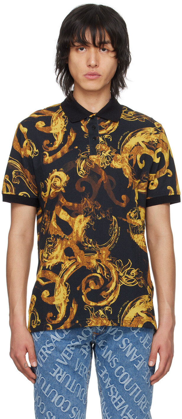 

Черная рубашка-поло Watercolor Couture Versace Jeans Couture, цвет Black/Gold