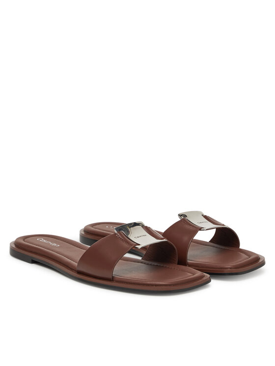 Мюли Flat Slide W/Ck Hw Big - Lth HW0HW02482 Calvin Klein, коричневый — фото 2