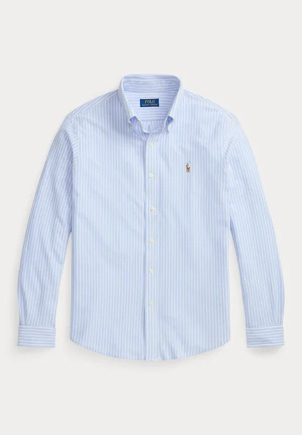 Рубашка Polo Ralph Lauren Striped Knit Oxford Shirt, сине-белая — фото 4