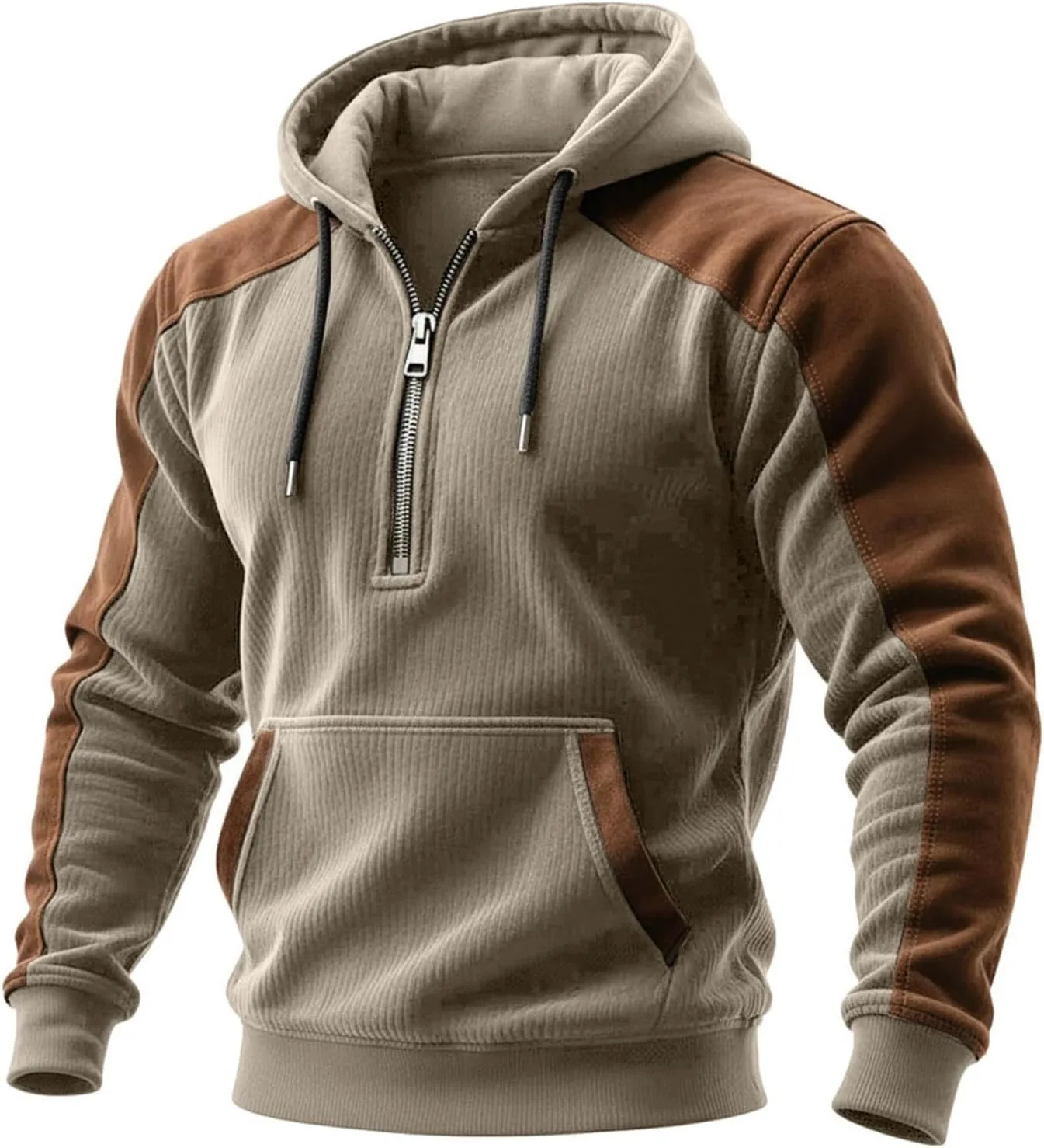 

Мужская худи на четверть молнии из вельвета с контрастным цветом