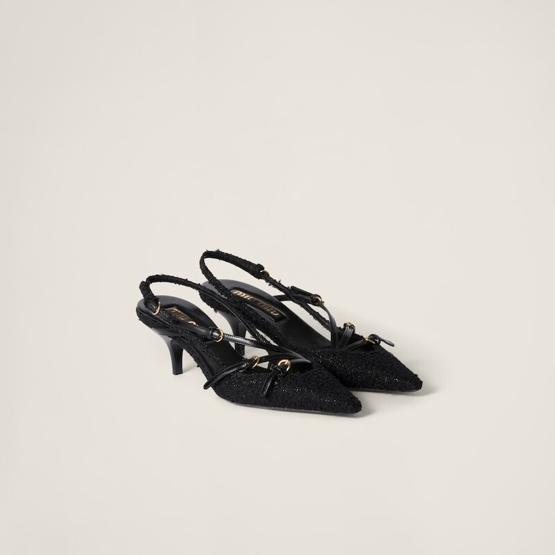 

Туфли на пятке с тканевыми ремешками Miu Miu, черный