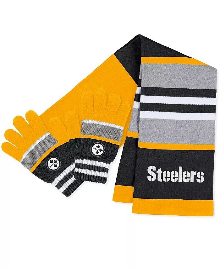 

Женский комплект перчаток и шарфа в полоску Pittsburgh Steelers Wear By Erin Andrews, бежевый