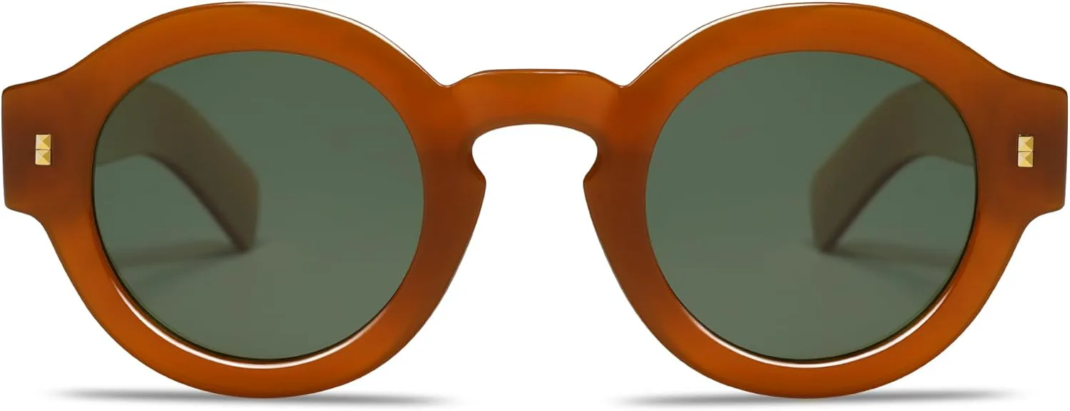 

Винтажные круглые поляризованные солнцезащитные очки VANLINKER для женщин и мужчин, модные ретро-очки в форме круга VL9743, C5 Dark Brown Frame Green Lenses