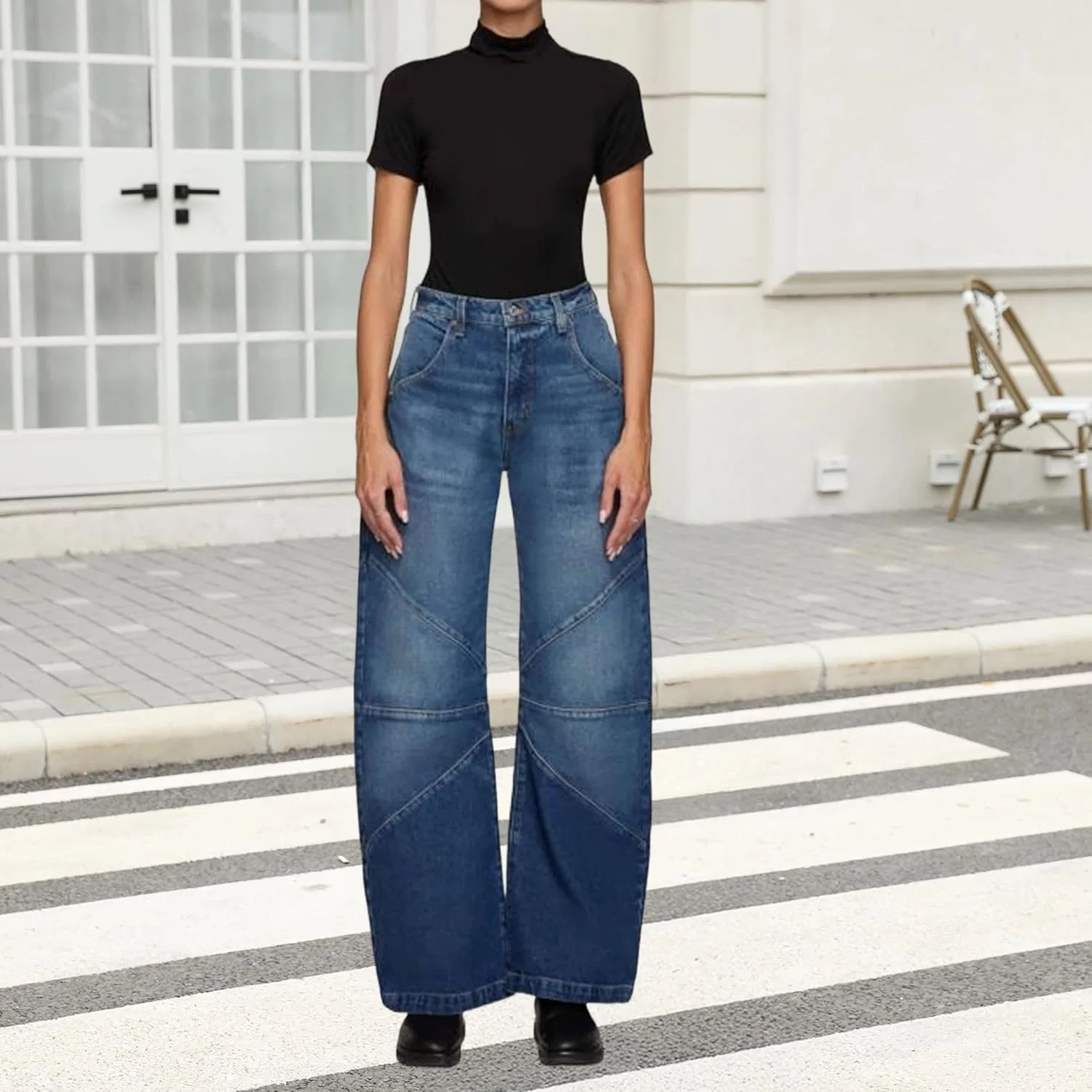 Джинсы свободные, High Waisted Barrel Jeans, темно-синие — фото 4