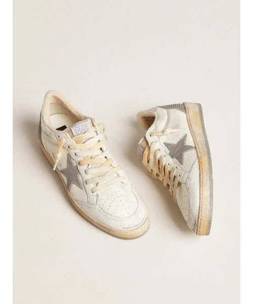 Мужские кроссовки из белой напа-кожи Ball Star GOLDEN GOOSE бело-светло-серые