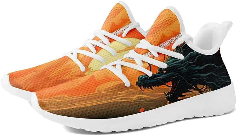 

Мужские динамичные кроссовки для бега по дорогам с принтом дракона, легкие прогулочные кроссовки с мифическим дизайном, черные стильные теннисные туфли AWSOLE, оранжевый/красный
