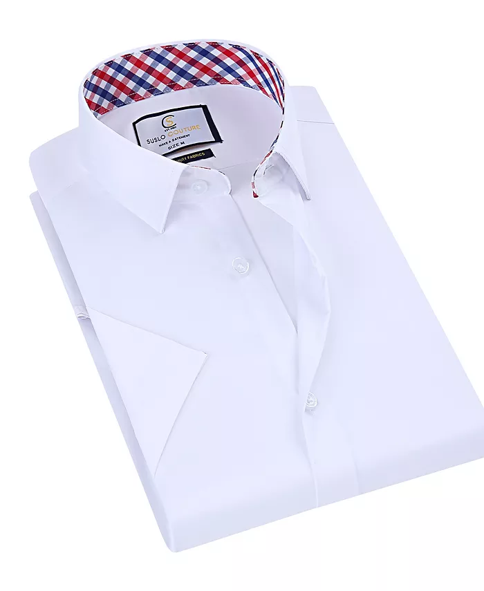 

Мужская классическая рубашка с коротким рукавом Slim Fit Performance, однотонная Suslo Couture, белый